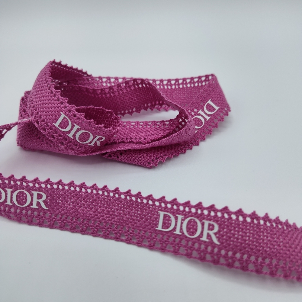 DIOR Soft Raspberry Pink Lace Logo Ribbon 39” (1yd 3in) Luxury Gift Wrap NEW - Picture 3 of 4